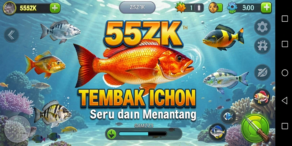 Tampilan gameplay Tembak Ikan yang seru dan penuh warna di 555ZK.