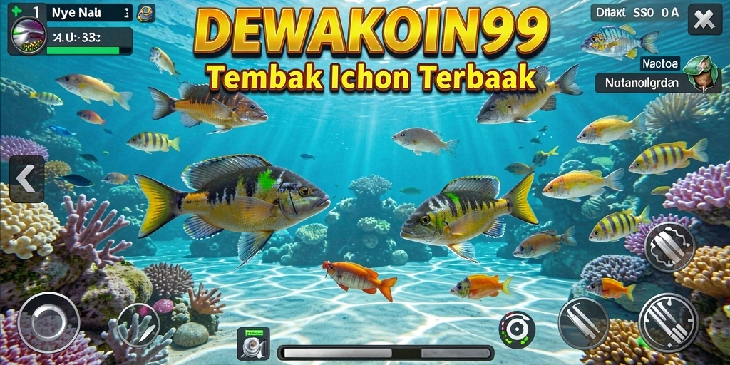 Tampilan permainan DEWAKOIN99 dengan aksi menembak ikan yang seru.