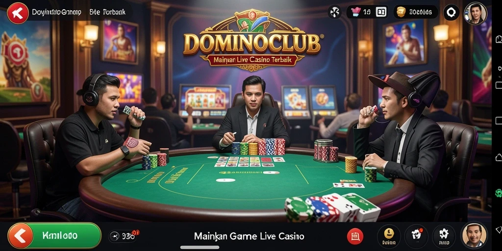 Tangkapan layar DOMINOCLUB menunjukkan dealer langsung dan suasana kasino yang nyata.