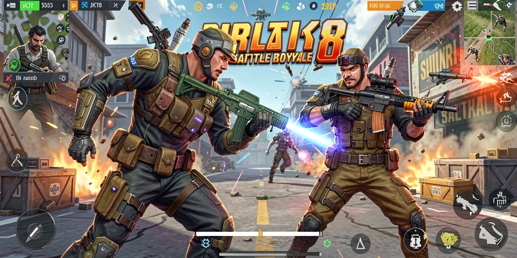 Tampilan gameplay seru JKT8 dalam pertempuran Battle Royale.