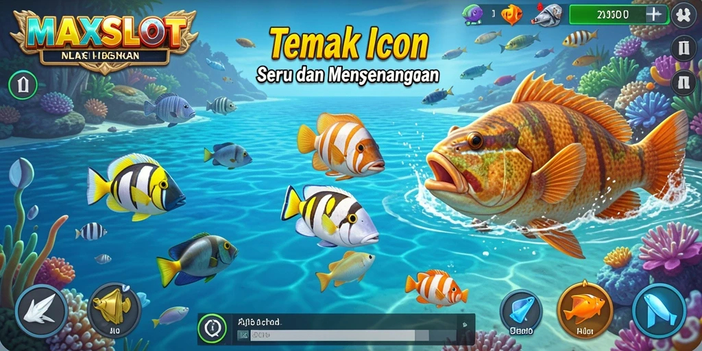 Tampilan gameplay seru dalam MAXSLOT dengan aksi menembak ikan.