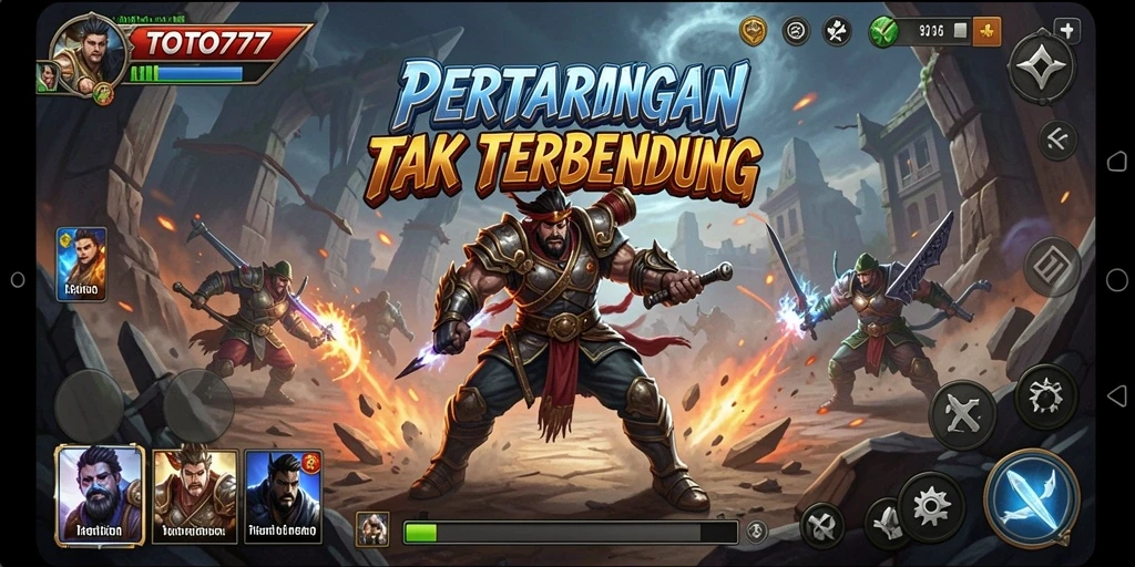 Gameplay mendebarkan dengan karakter bertarung di arena.