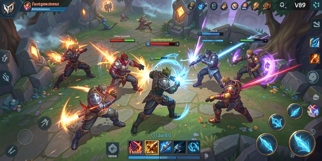 Tangkapan layar V89 menunjukkan pertarungan seru dalam game MOBA.